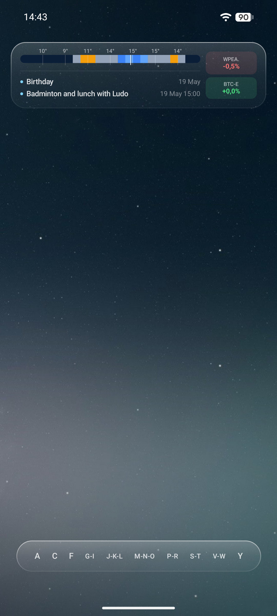 Summary widget on the home screen